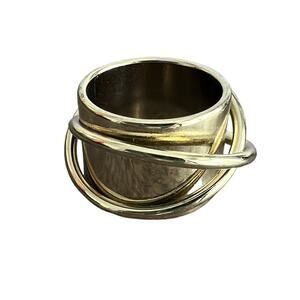 Swirl Deco Gold Tone Oval Cigar Band Ring -size ~7 - 7.5